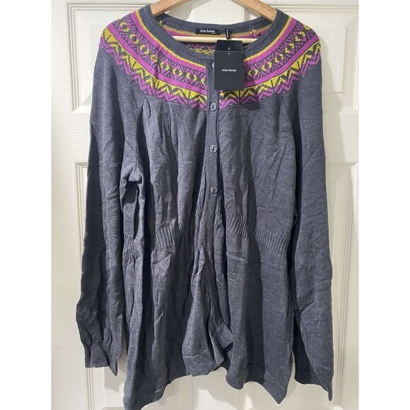 Daisy Fuentes Cardigan Sweater Cotton Blend Gray Button Down Peplum Fair Isle,2X - Picture 1 of 11
